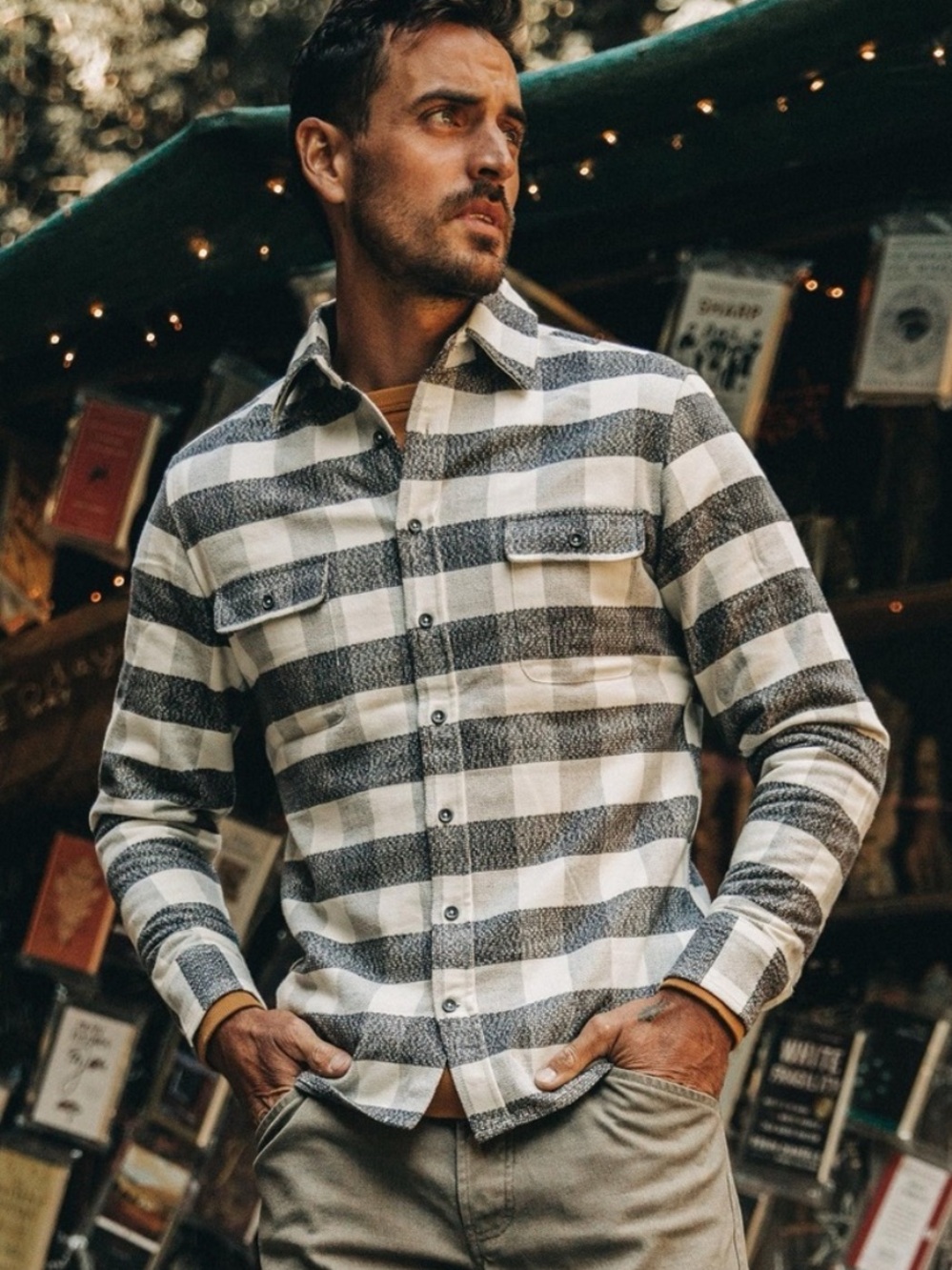 Taylor Stitch The Yosemite Shirt in Birch Buffalo Check Grey Button Down 40/M